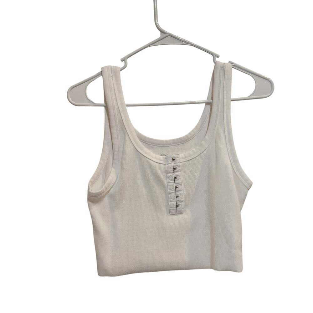 Aerie Sleeveless Soft Ribbed Crop Casual  Scoop Neck Tank Top Summer White Large
